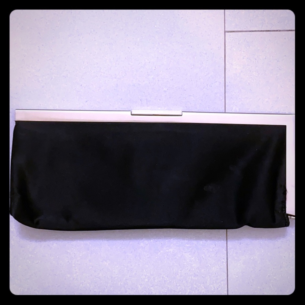 Calvin Klein Black silk clutch with metal frame